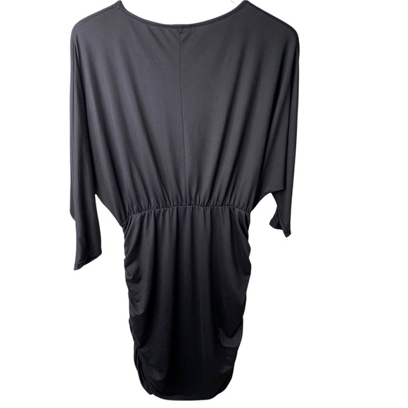 Sweet Lindsey Black Dolman Ruched Little Black Midi Dress Medium - Picture 5 of 7